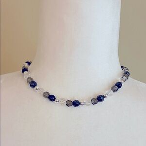 HAND CRAFTED MULTI-FACETED CRYSTAL BEADED CHOKER NECKLACE  Black Gray Clear Boho